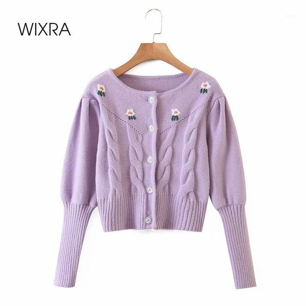 

wixra elegant full puff sleeve soft cardigans womens new single-breasted female floral print knitted autumn coats1, White
