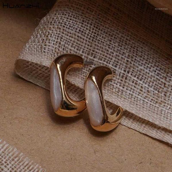 

huanzhi 2020 korean new design geometric small resin metal gold stud earrings for women vintage style girl party jewelry gift1, Golden;silver