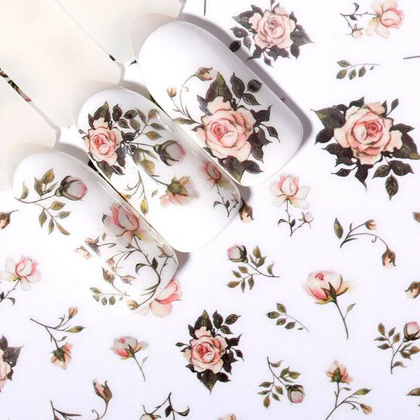 

3d nail stickers self-adhesive rose flowers pattern nail art decals decorations, Black