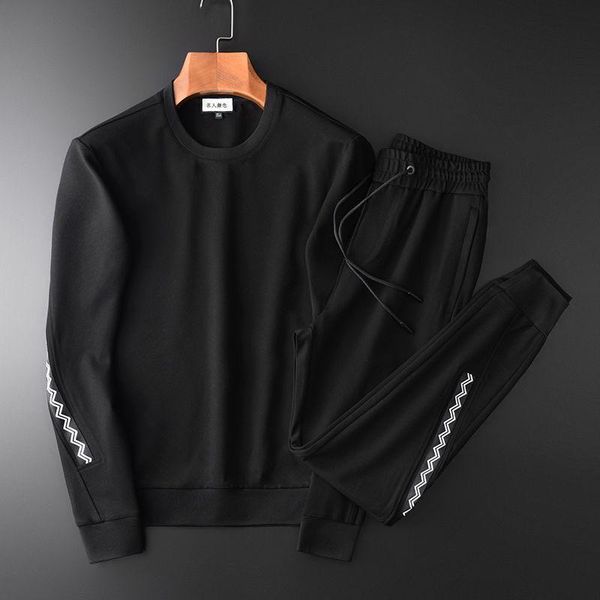 

fashion splicing knitted sweater suit men's sports spring new simple pullover jacket casual two-piece suit, White;black