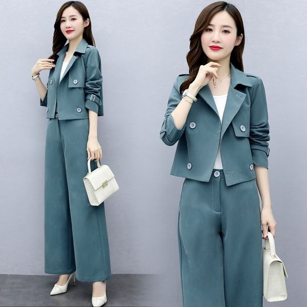 

lkuqb autumn 2020 short pants fashionable casual slimming western style suits suit women's suit two-piece short coat set coat wide-leg, Gray