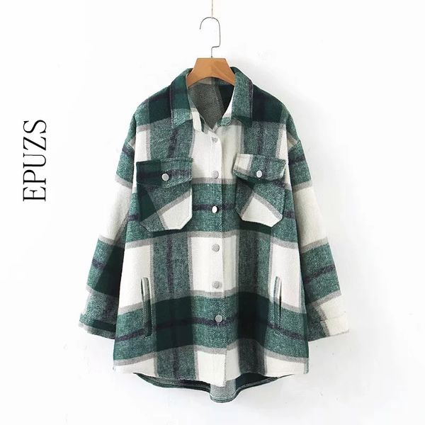 

autumn winter green plaid jacket and coat fashion button long sleeve coat casual office warm outwear oversized ladies jackets y200101, Black;brown