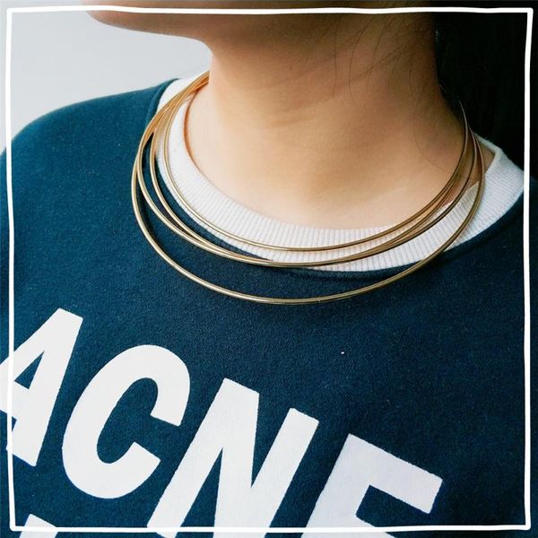 

vivilady trendy neo-gothic style multi-layers choker necklace lady africa wedding chunky jewelry gold silver color for women, Golden;silver