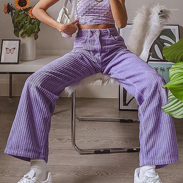 

brown/purple retro corduroy straight pants woman high waist straight pants for women long corduroy long trousers1, Black;white