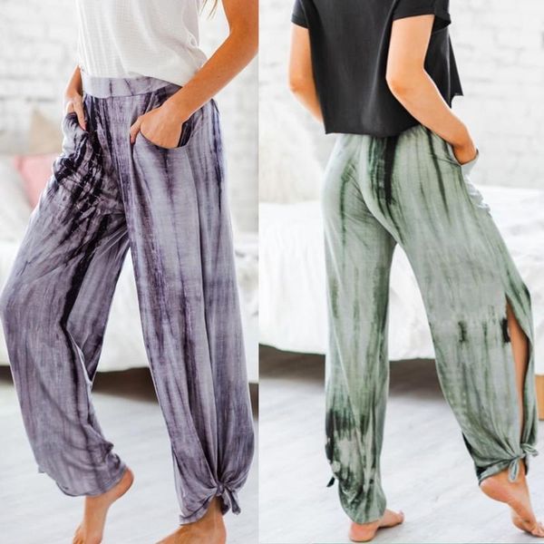 

women casual loose printed elastic waist pocket pants lady long trouser1, Black;white