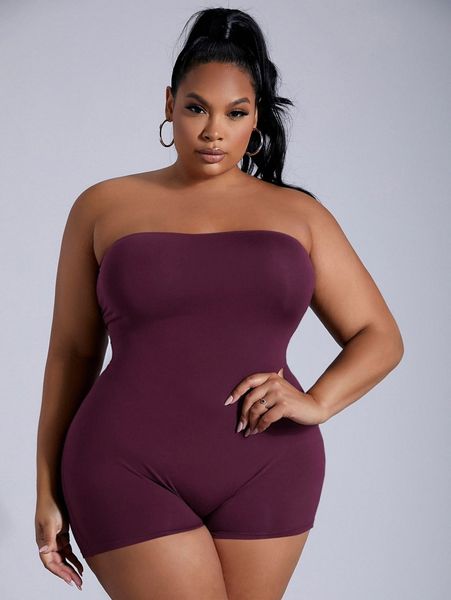 

sxy plus solid unitard tube romper 05zm#, Black;gray