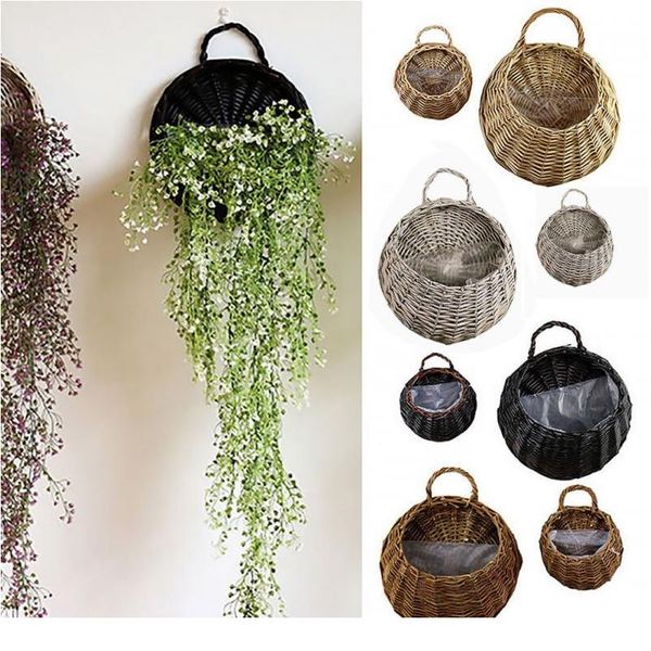 

ручная плетеная корзина из ротанга цветочная корзина зеленый vine planter planter висит ваза контейнер для вазы настенный растение корзина f