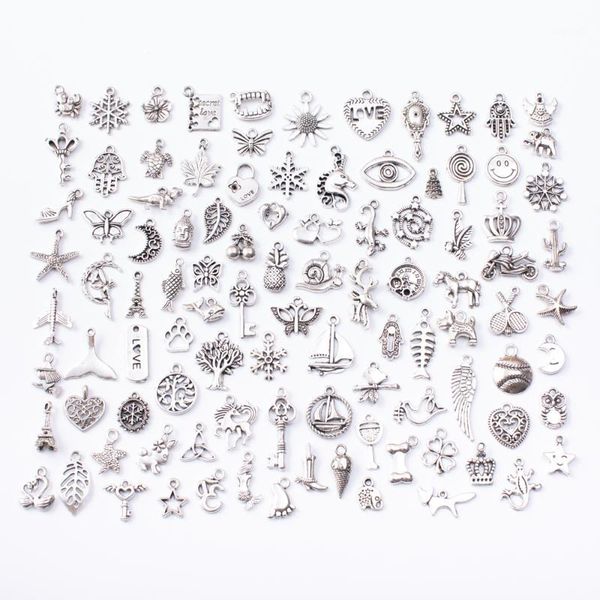 

charms 100pcs 100 different tibetan silver mixed styles pendants diy jewelry for necklace bracelet making accessaries js22321, Bronze;silver