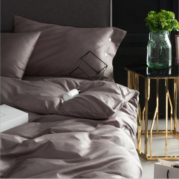 

bedding sets king  size 4pcs egyptian cotton gray bedclothes solid color l duvet cover bed fitted sheet pillowcases