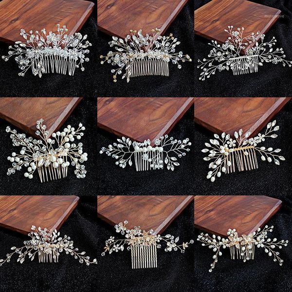

hair clips & barrettes handmade gold silver color crystal comb women bridal ornament wedding accessories wholesale1, Golden;silver