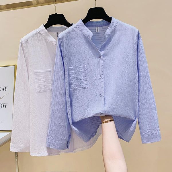 

women's blouses & shirts 2021 autumn women casual white cotton linen ladies blouse loose soild color plus size blause long sleeve