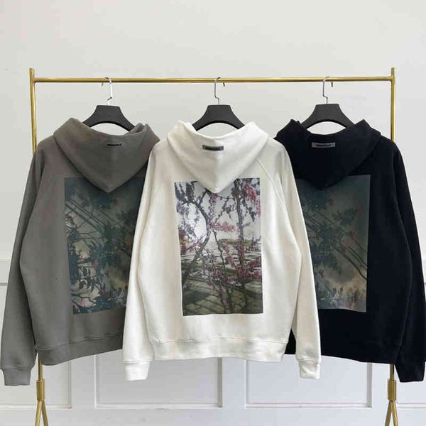 

men's hoodies & sweatshirts bear of god essentials double thread autumn flower printed sweater for men and women loose high street hood, Black