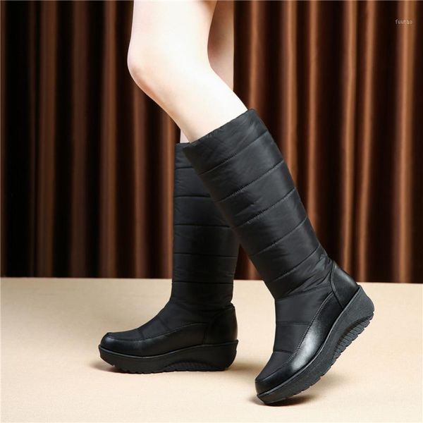 

dilalula popular women winter warm snow boots wedges low heels mid calf boots female long high platform winter shoes woman1, Black