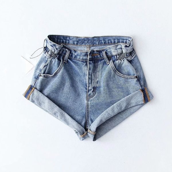 

summer 2019 pleat curling female casual high waist split hem denim shorts for women t200701, White;black