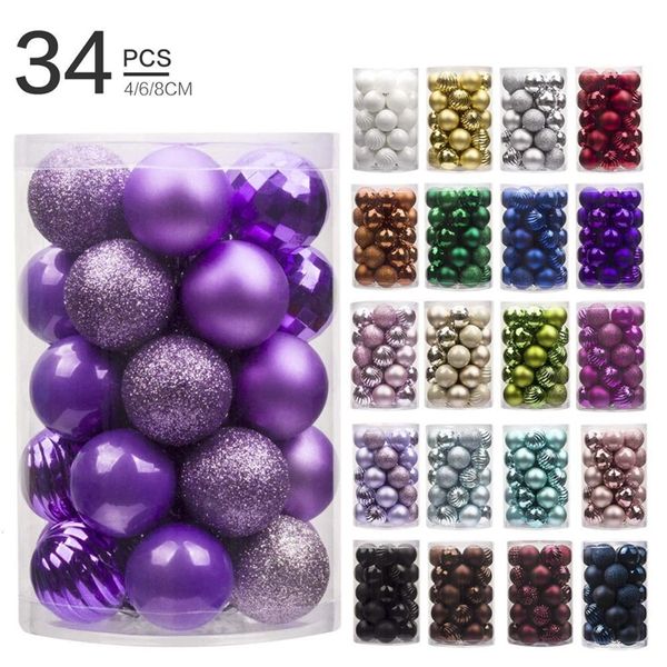 34 pcs bola de árvore de natal sets 8cm 6 cm 4cm decorações de natal casamento festa de casamento ornamentos xmas pendurado presentes de decoração de bugiganga 20112