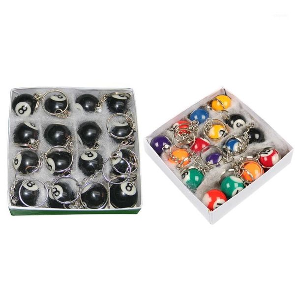 

16pcs/set mini billiards shaped keyring 25mm resin billiard ball keychain black 8 fashion hanging decorations1