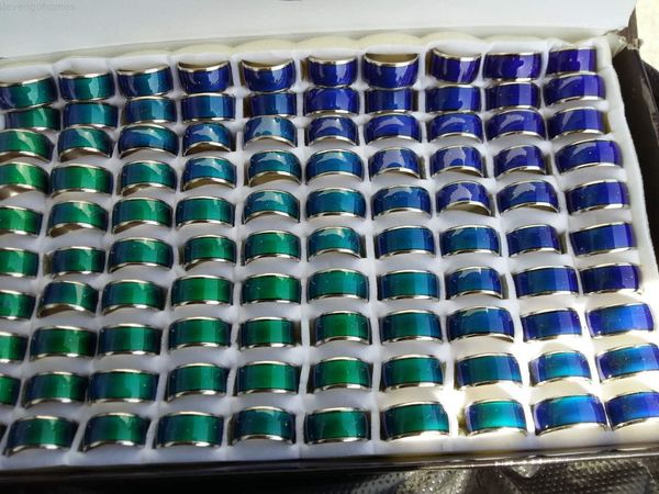 

8mm wide mood english letters thermo-color dyes ring mix size, Golden;silver
