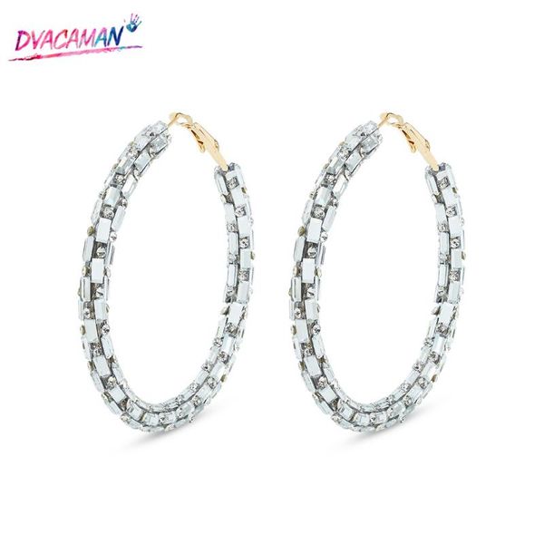 

hoop & huggie dvacaman shiny glass stone earrings for women large round circle ins trend delicate statement jewelry bijoux gifts, Golden;silver