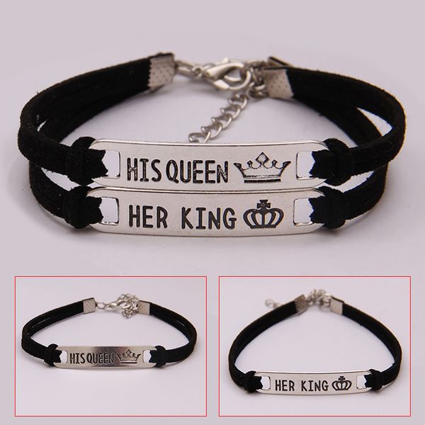 

factorys2ndher king 2pcs queen matching alloy set his couple bracelet jewelry gift b99
