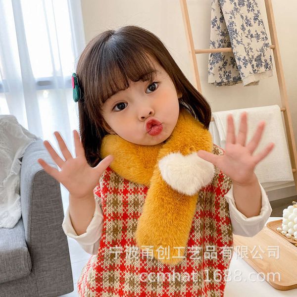 

children's plush korean scarf love autumn winter new versatile warm boys and girls cute baby cross neck, Red;brown