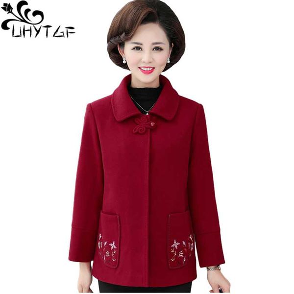 

women's wool & blends uhytgf middle-aged women woolen coat winter jacket female embroidery warm autumn outerwear mother short plus size, Black