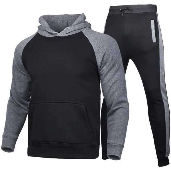 

men's tracksuits autumn winter mens hoodie and pants two piece set plush solid color leisure tracksuit asian size s-xxxl, Gray