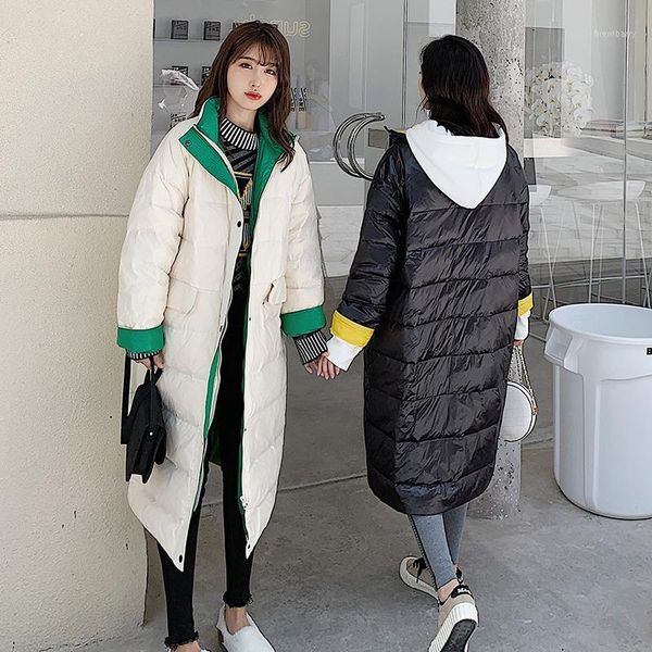 

nice women winter hooded warm coat slim solid color cotton padded jacket female long parka womens wadded jaqueta feminina1, Black