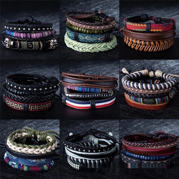 

national style multi-layer handmade women wood bead leather woven friendship hand string cardboard four four-piece bracelet bracelet bracele, Golden;silver