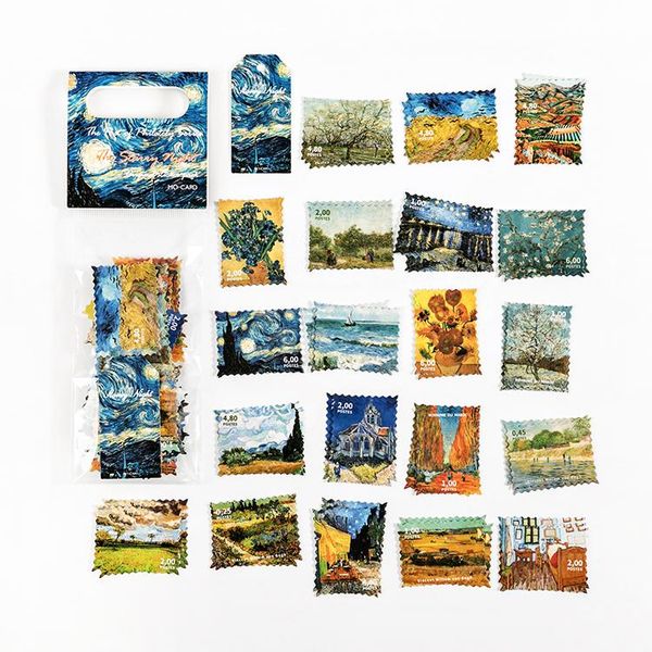 

60 шт лот vintage stamp наклейки пакет ван гог эстетическая наклейки скрапбукинг декоративные diary стикере альбом журнал jllzux mxyard
