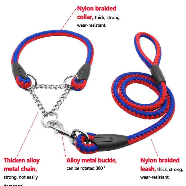 

2016 martingale braided large dog collar with leash pet traction rope collar set for big dog agility obedience behavior sqceyp