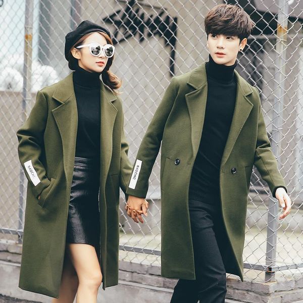 

autumn winter armygreen wool long coat men women loose thicke woolen couple coat wool jacket women long woman coats1, Black