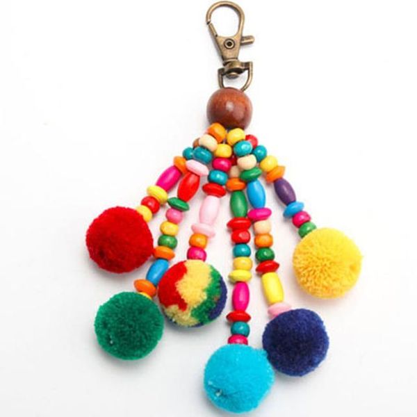 

handmade jewelry keychain with wooden pearl pom pom tassels keychain pompom keyring diy tassel key rings fashion jewelry qh6005 h bbyzay, Slivery;golden