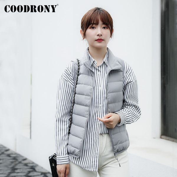 

coodrony brand streetwear fashion basic women's down vest new winter elegant style windproof warm female coats w9003 201103, Black