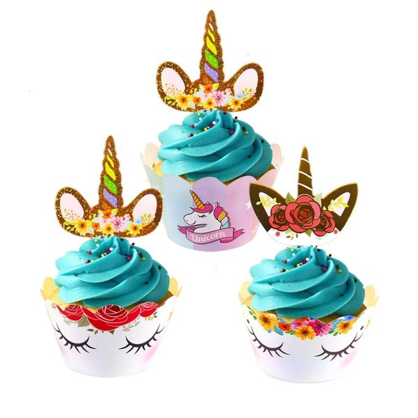 

rainbow unicorn cake er cupcake paper wrappers wedding birthday decor chirldren's party favor unicornio supplies