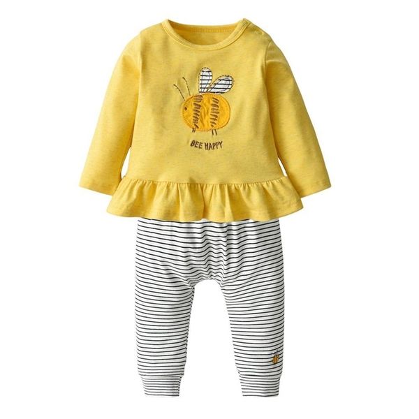 

2pcs newborn baby girl clothes outfits set cotton long sleeve bee pattern +casual stripe pants infant clothing suit y200803, White