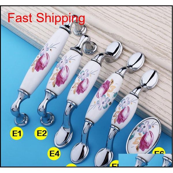 

2 pcs tulip ceramic door handle silver drawer pulls vintage flower cupboard kitchen cabinet handles and knobs f qyldrc bde_luck