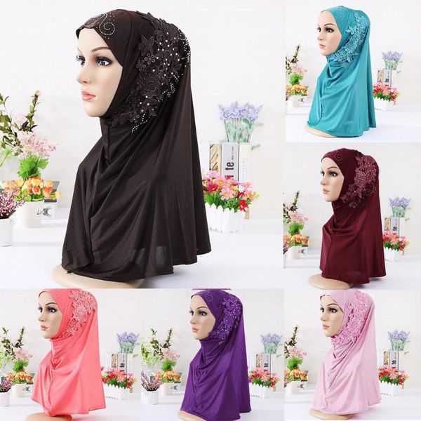 

stingy brim hats muslim hijab double loop slip on scarf pull over crepe convenient shawl headscarf hat for women, Blue;gray