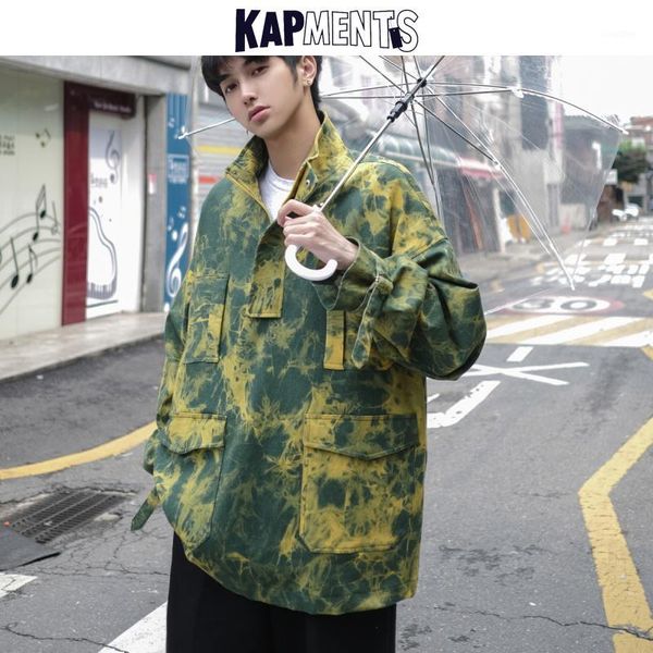 

kapments men kpop tie dye cargo flight jackets 2020 harajuku mens streetwear hip hop windbreaker male big pockets bomber jacket1, Black;brown