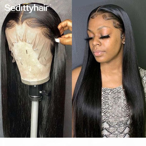 

malaysia 28 30 inch straight front human hair wigs long 13x4 lace frontal wig for black woman 180% density pre plucked full, Black;brown