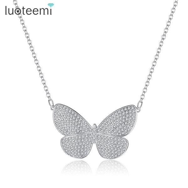 

luoteemi trendy quality clear cz crystal necklace for women white gold color butterfly pendant necklaces minimalism jewelry gift 201013, Silver