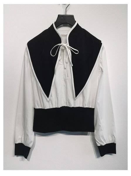 

women's blouses & shirts women fashion detachable collar blouse color patchwork long sleeve retro shirt female lace-up 2021 autumn and, White