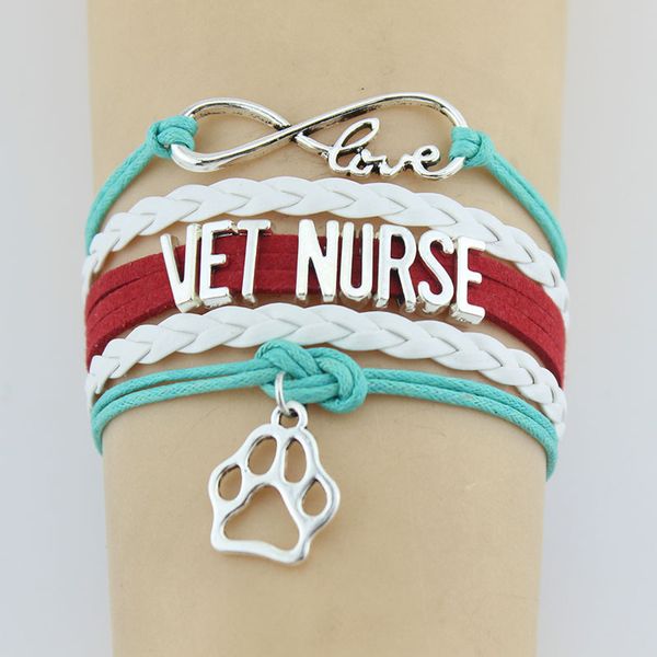 

infinity love vet nurse vet tech paw charm wrap bracelets paw print charms animal bracelet women&men bracelets jewelry, Golden;silver