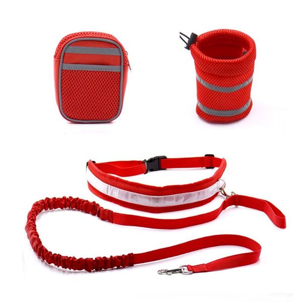 

dog collars & leashes elastic belt strap hands walking leash pets running with reflective strip +elastic leash+drinking holder