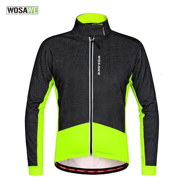 

wosawe winter thermal fleece cycling jacket windproof long sleeve cycling jersey clothing mtb mountain road bike wind coat, Black;red