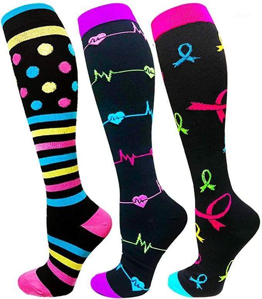 

new compression socks men women heart stripe color dot golfs long tube outdoor running cycling long pressure stockings1, Black