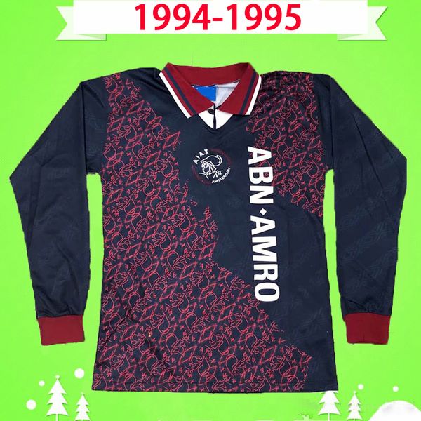 

long sleeve ajax 1994 1995 retro soccer jersey away classic vintage antique football shirt full sleeve kluivert rijkaard litmanen overmars, Black;yellow