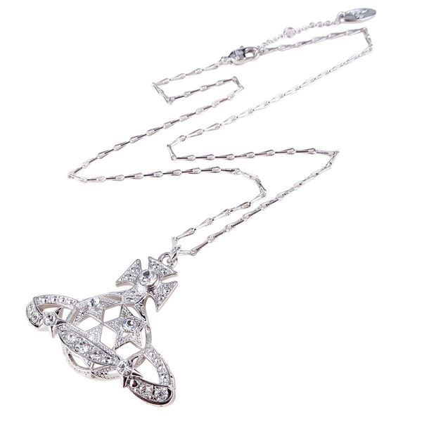 

golden wisps of three-dimensional diamond saturn necklace, Silver