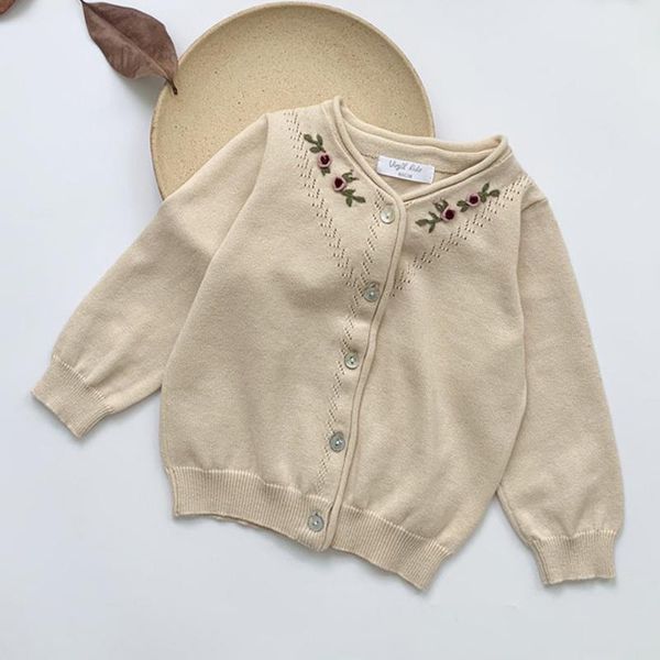 

new embroidery girls sweaters cardigans autumn toddler long sleeves knitwear jackets cotton children knit dt175 wmtugk rimmer, Blue