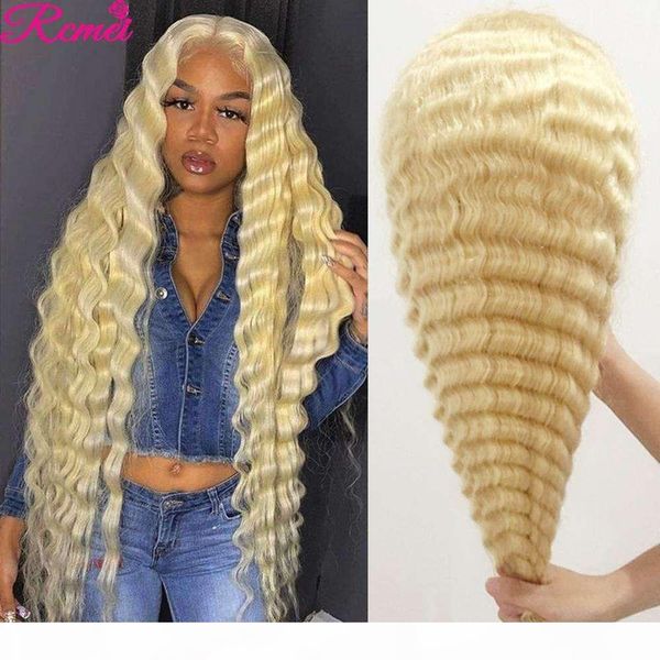 

30 inch middle part 613 honey blonde deep wave human front pre-plucked brazilian remy hair 13*1 lace wig, Black;brown