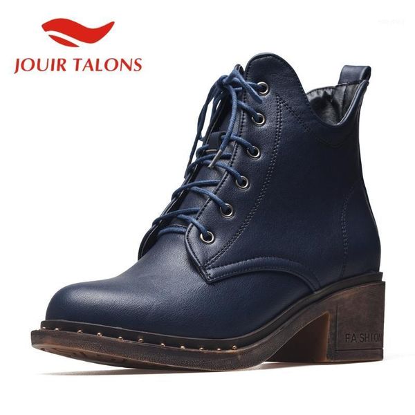 

jouir talons 2020 new fashion women shoes classics lace-up square heels short plush ankel boots1, Black